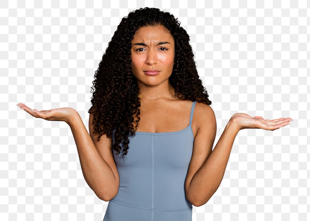 Confused woman png sticker, transparent background