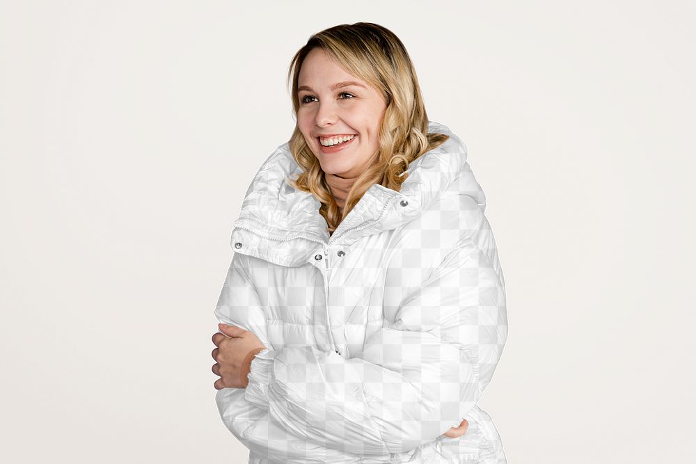 Winter jacket png mockup, women's fashion, transparent design 