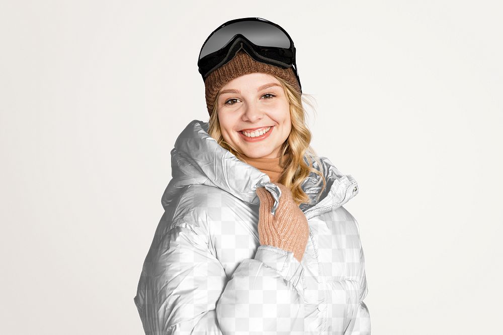 Puffer jacket png mockup, women's winter fashion, transparent design