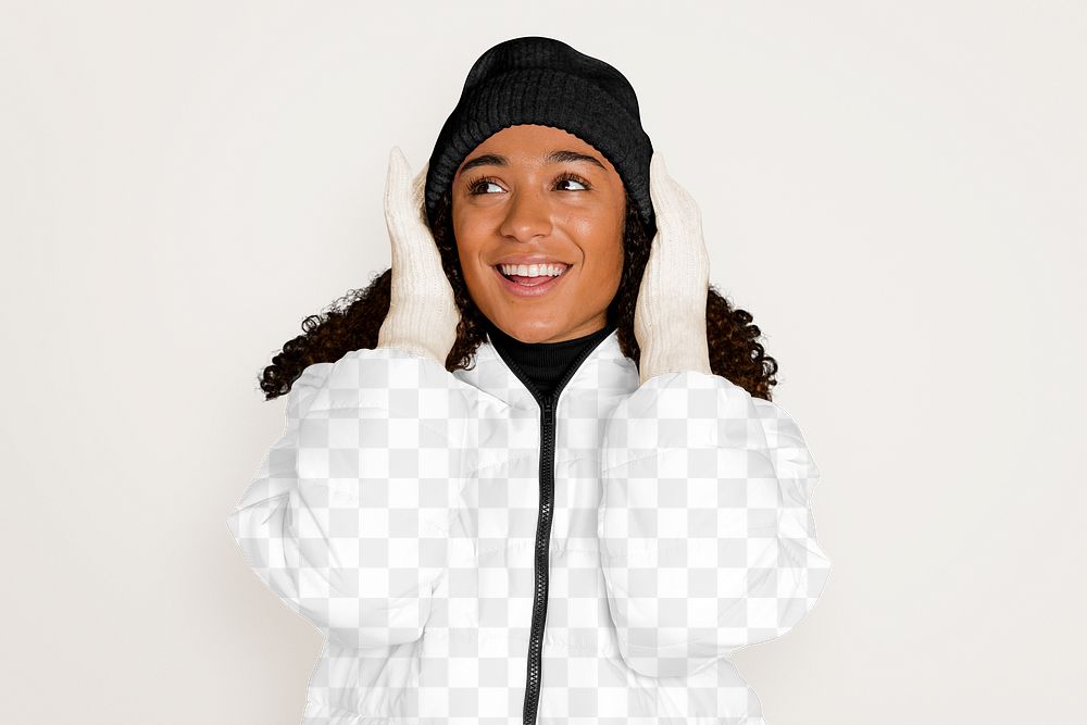 Winter jacket png mockup, women's fashion, transparent design 