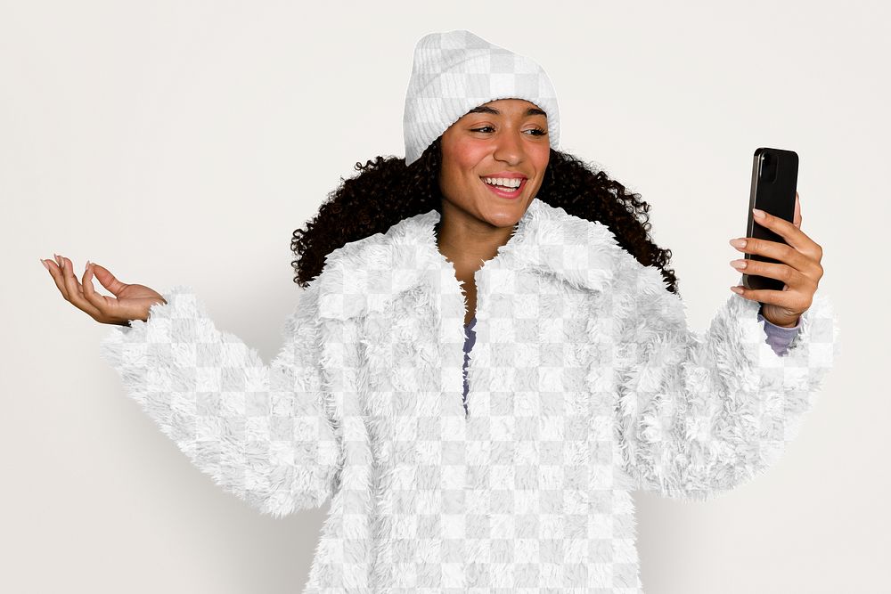 Png jacket & beanie mockup, winter fashion, transparent design