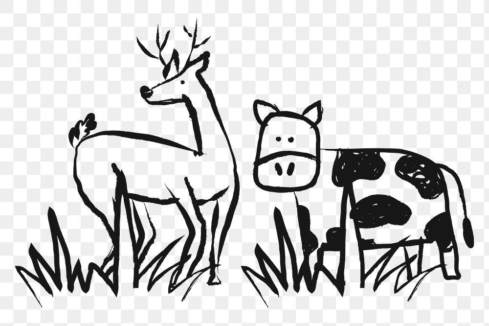 Deer, cow png sticker, animal doodle, transparent background