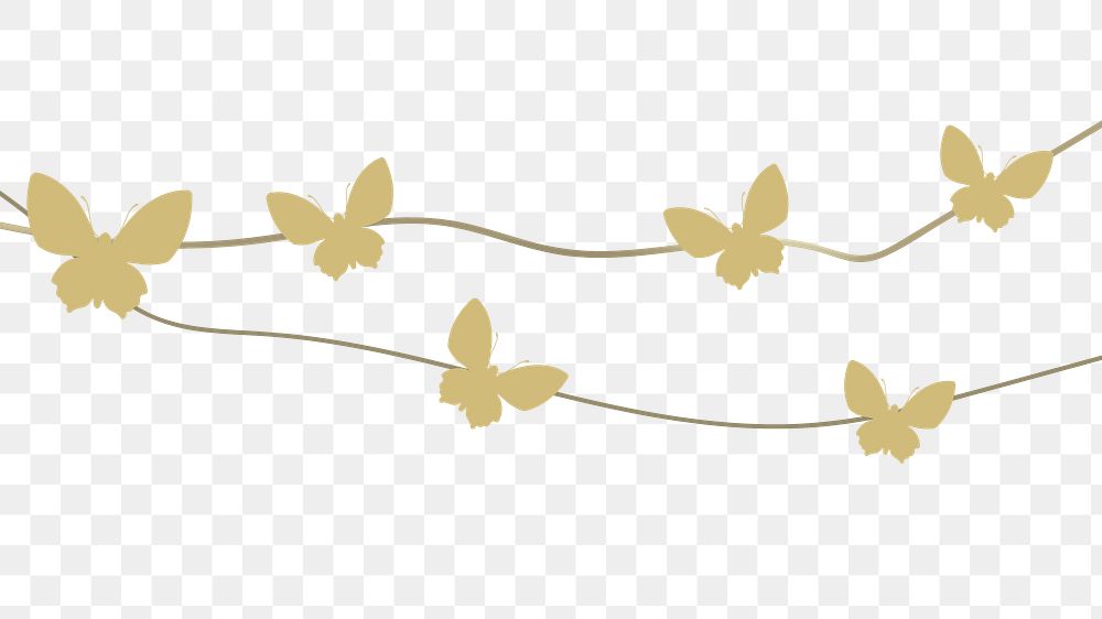 Butterfly garland png transparent background, gold aesthetic illustration