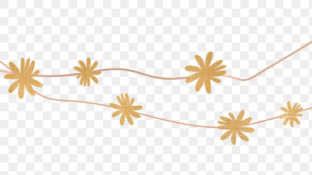 Flower bunting png transparent background, gold daisy illustration