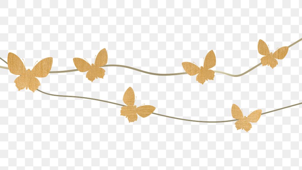 Butterfly garland png transparent background, gold aesthetic illustration