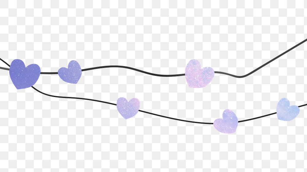 Valentine's png transparent background, purple heart bunting illustration