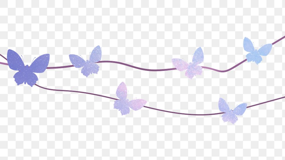 Butterfly garland png transparent background, purple illustration