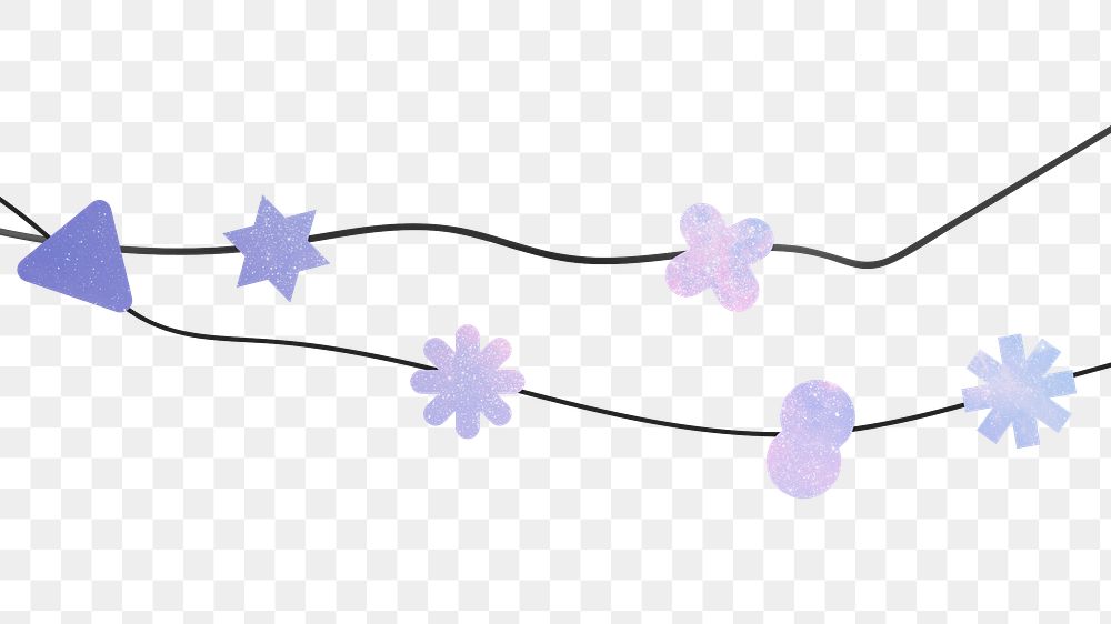 Memphis bunting png transparent background, purple string, cute decor illustration