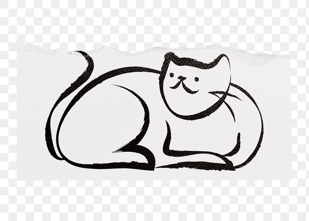 Sitting cat png sticker, cute doodle on transparent background