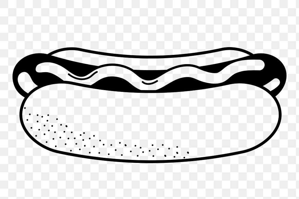 Hotdog png doodle sticker, black & white illustration, transparent background