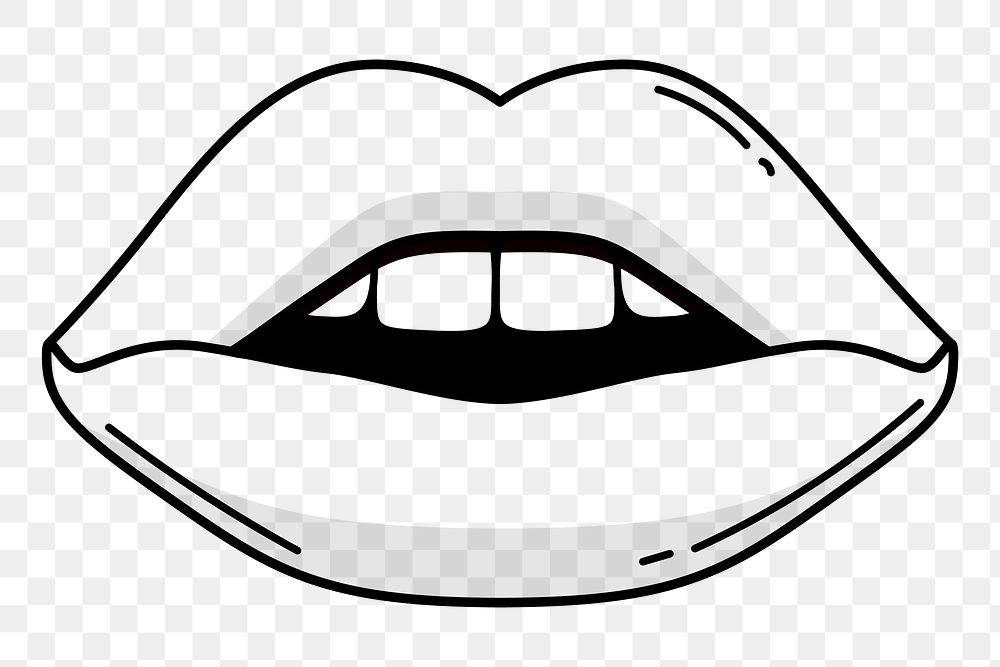 Mouth png doodle sticker, black & white illustration, transparent background