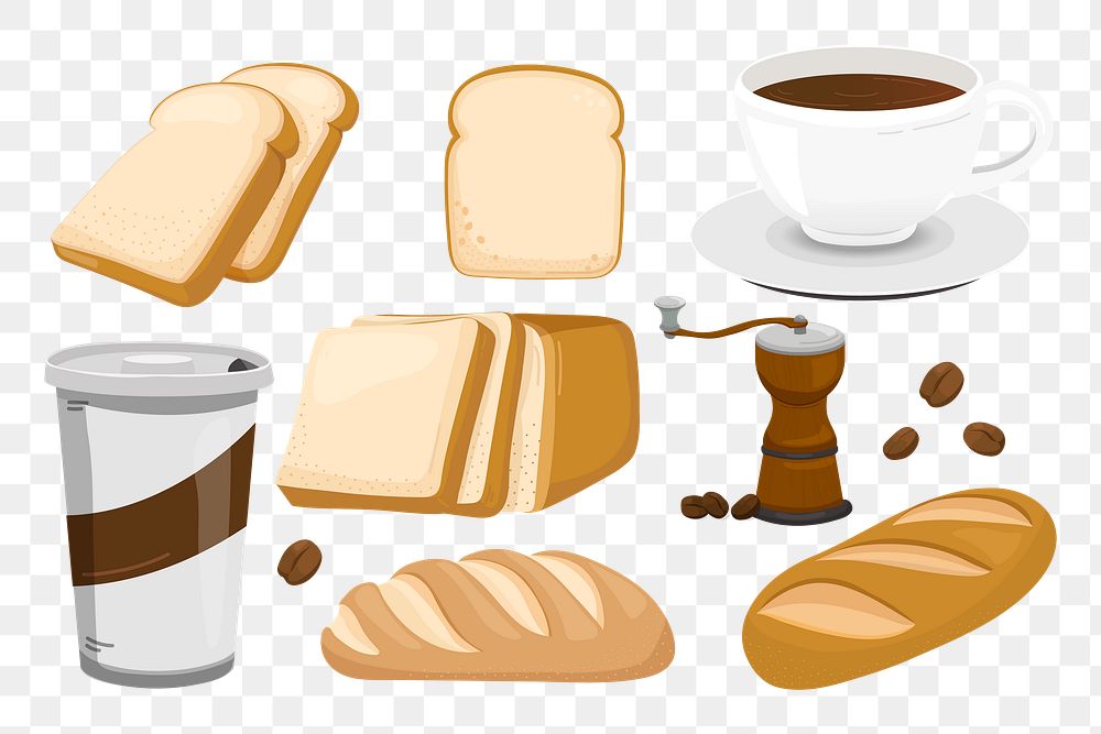 Food & drink png sticker, cute illustration, transparent background set