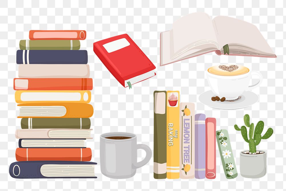 Books png sticker, cute illustration, transparent background set