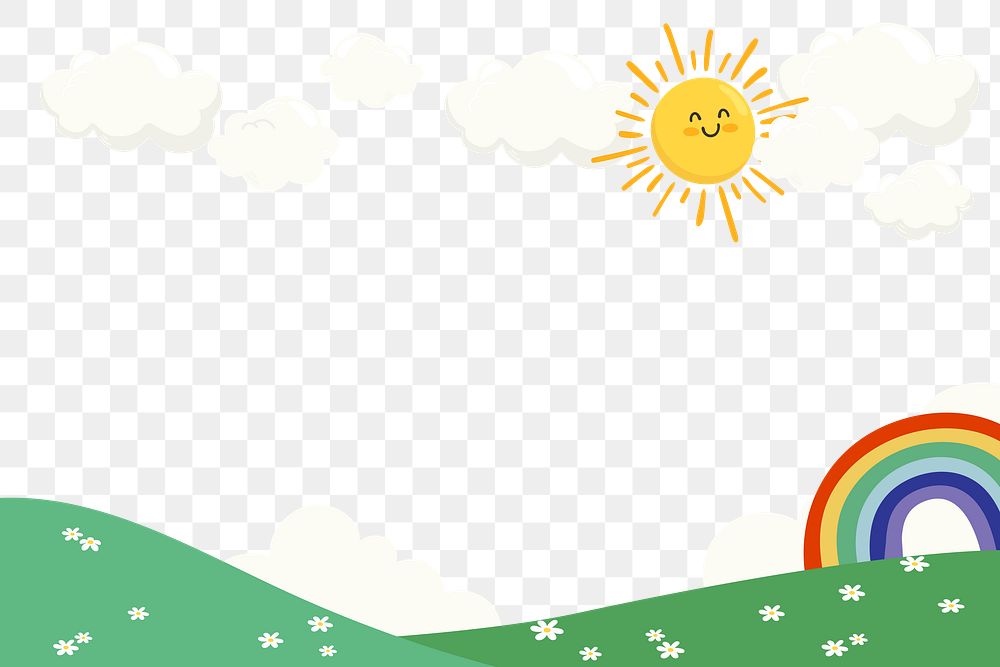 Summer png border, cute cartoon illustration, transparent background