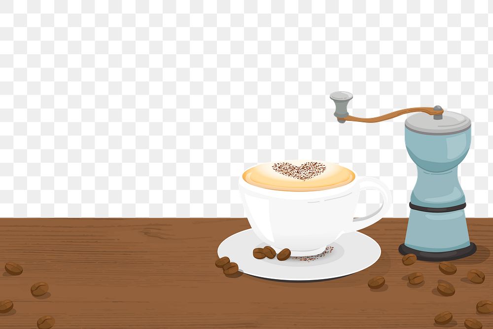 Coffee table png border, cute cartoon illustration, transparent background