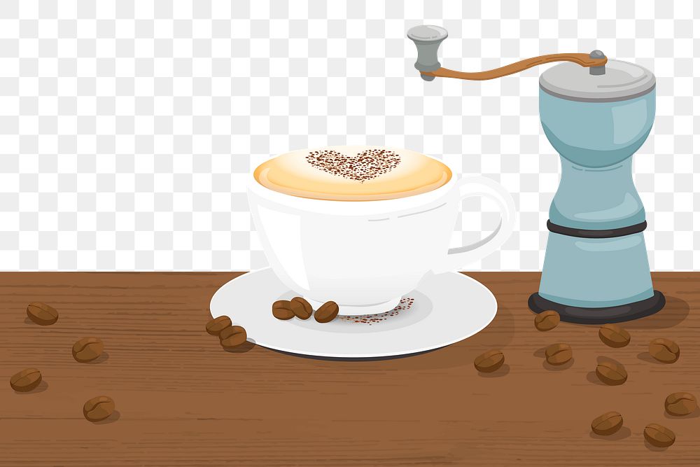 Coffee table png border, cute cartoon illustration, transparent background