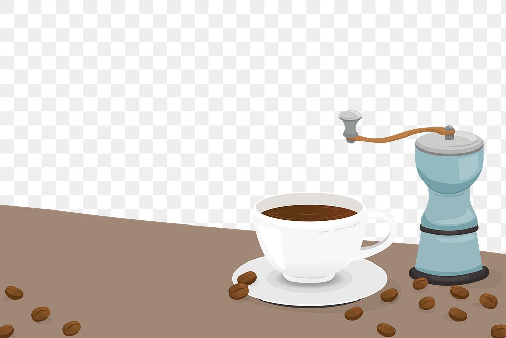 Coffee table png border, cute cartoon illustration, transparent background