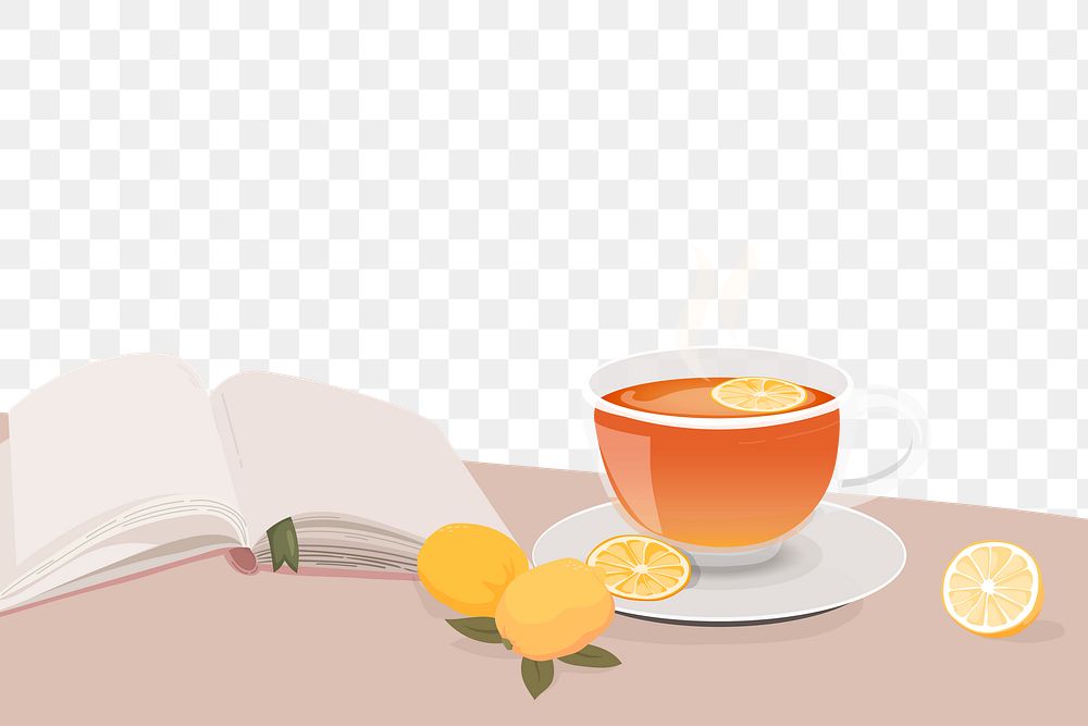 Lemon tea png border, cute cartoon illustration, transparent background