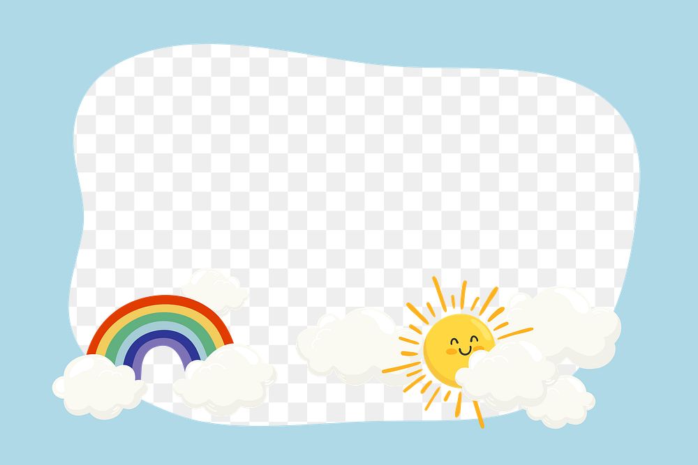 Rainbow & sun png frame, cute cartoon illustration, transparent background