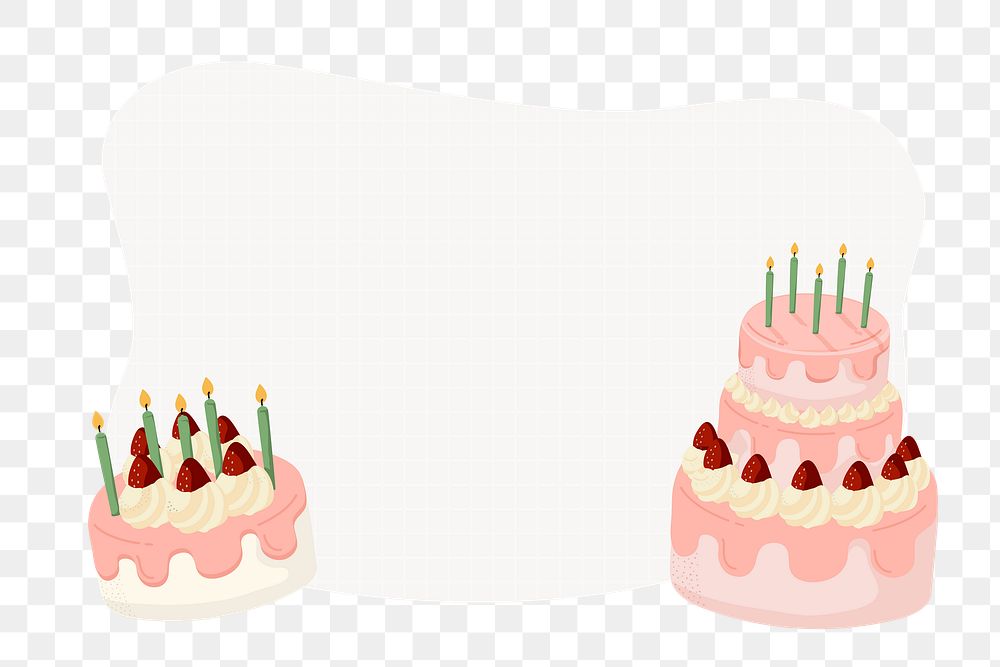 Birthday cake png frame, cute cartoon illustration, transparent background