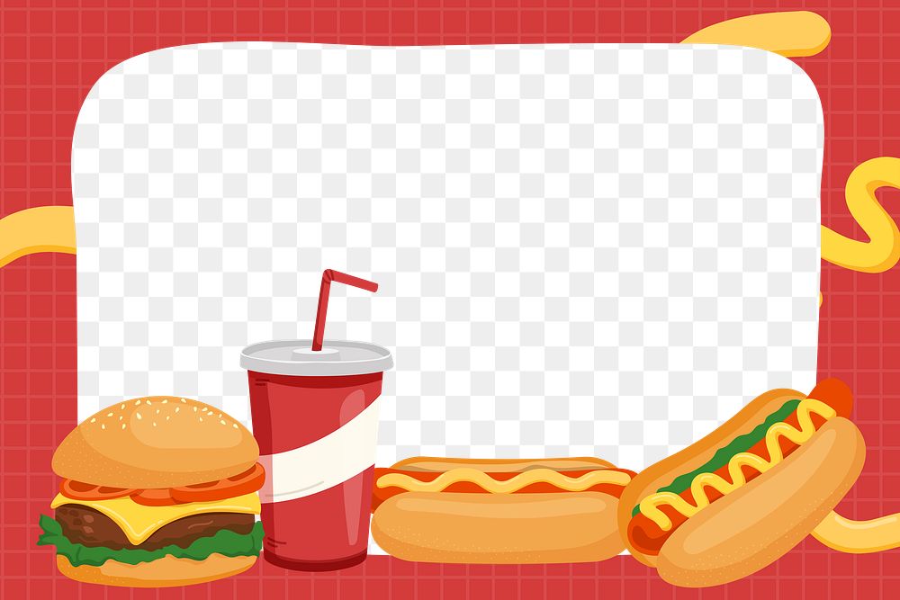 Fast food png frame, cute cartoon illustration, transparent background