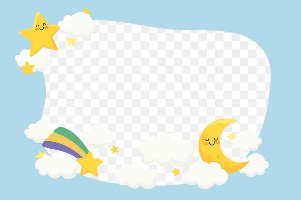 Moon & star png frame, cute cartoon illustration, transparent background