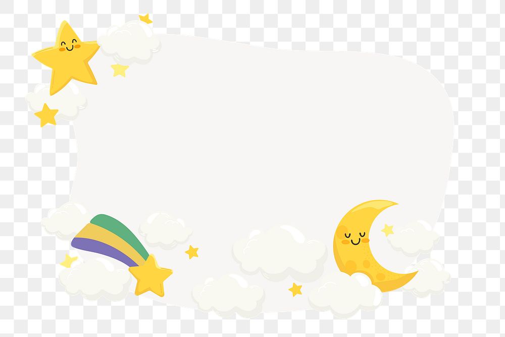 Moon & star png frame, cute cartoon illustration, transparent background