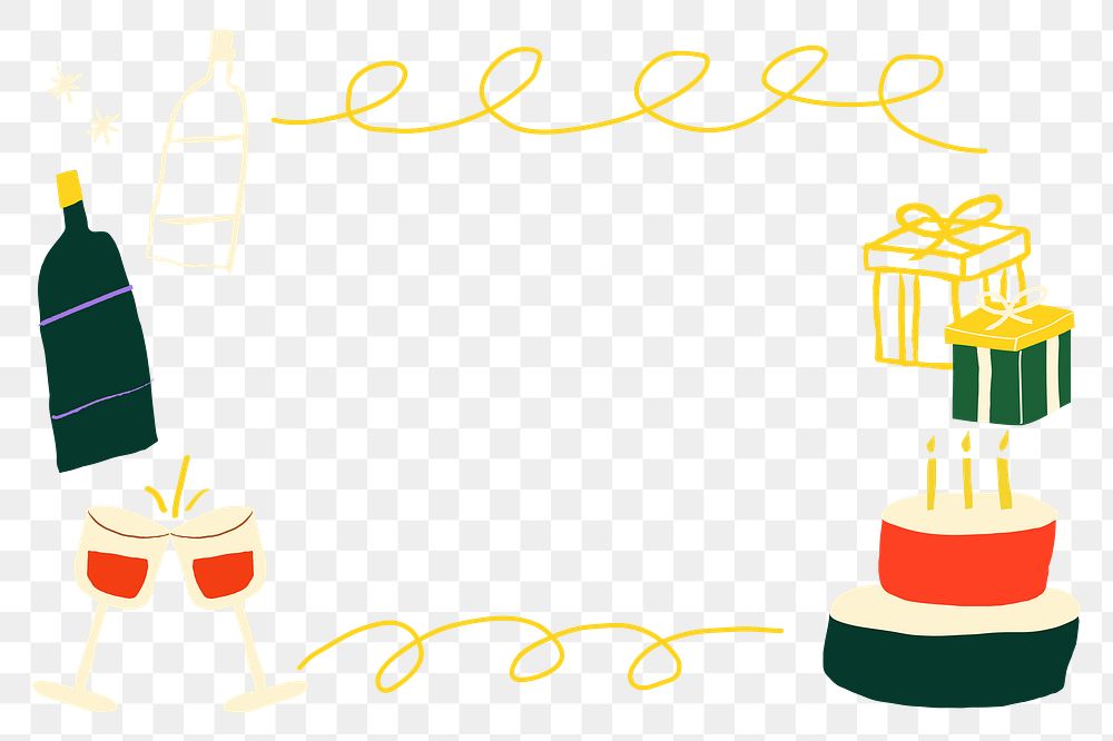 Birthday celebration png doodle frame, transparent background