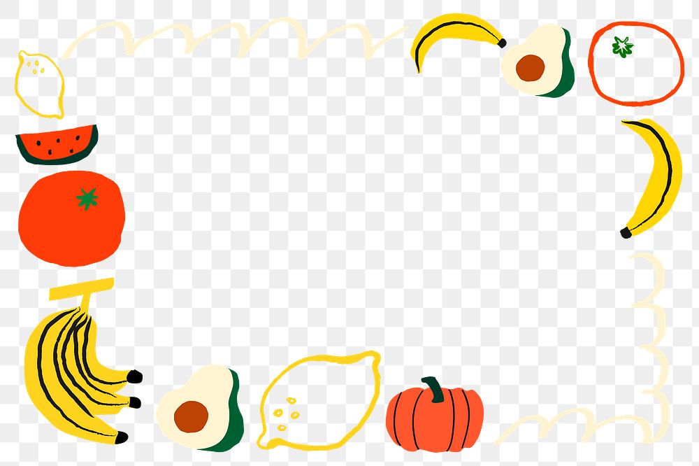 Cute fruit png doodle frame, transparent background