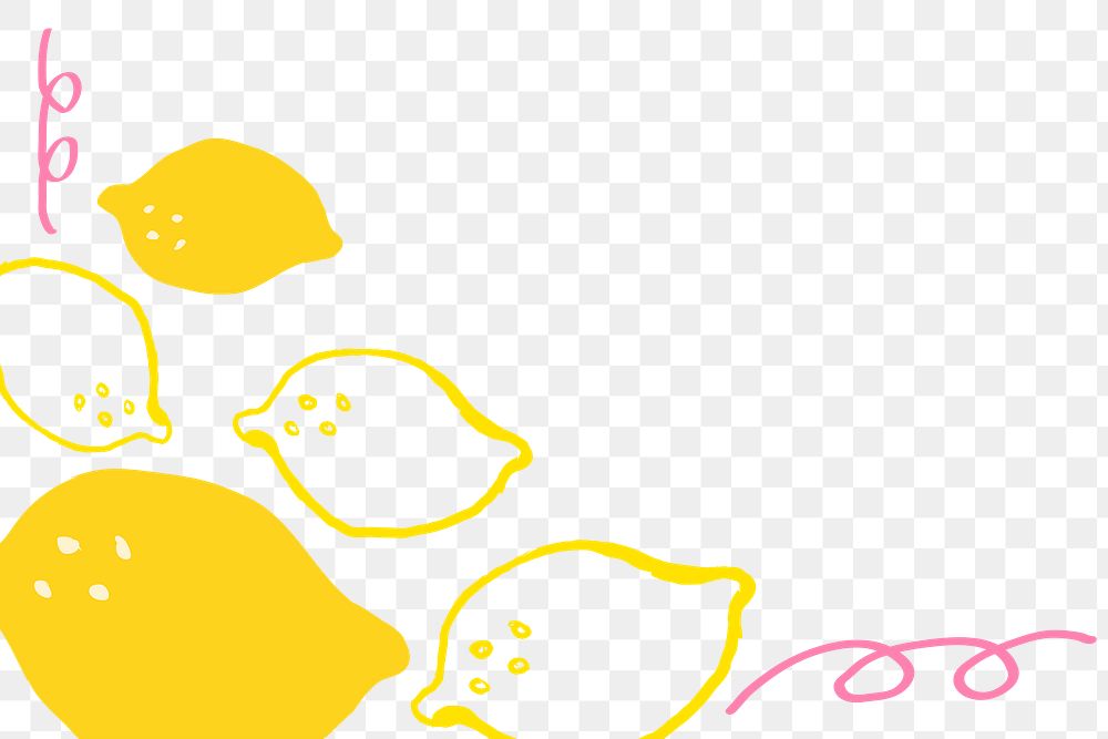 Lemon doodle png border, transparent background