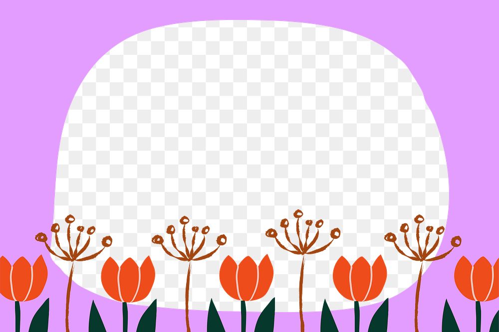 Tulip flower png doodle frame, transparent background