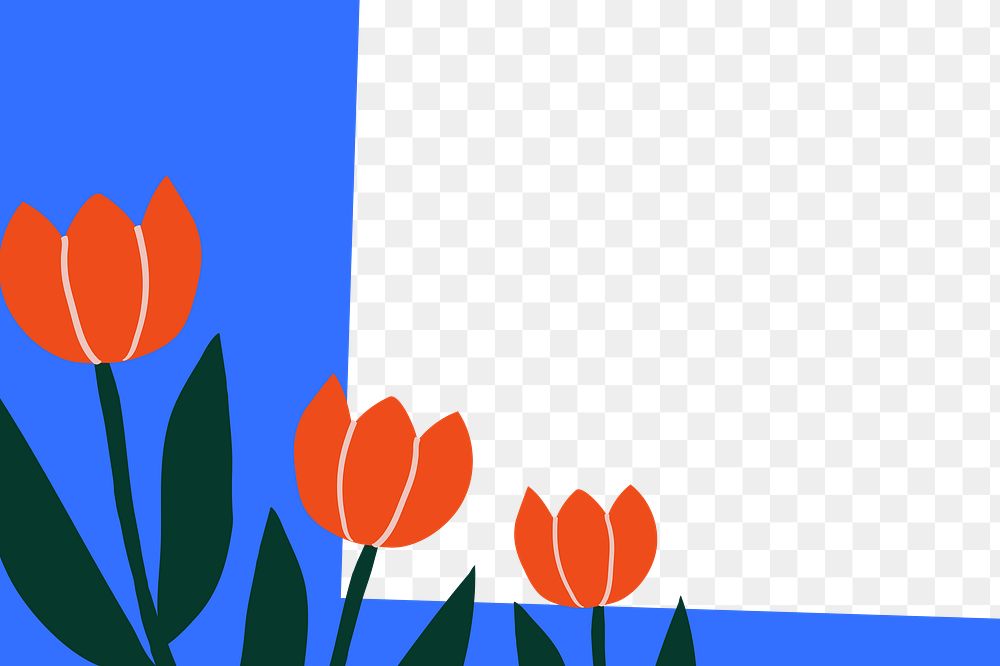 Tulip flowers png doodle frame, transparent background