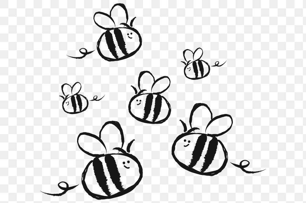 Flying bees png sticker, animal doodle, transparent background