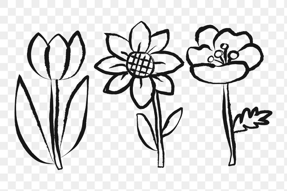 Blooming flowers png sticker, Spring doodle, transparent background