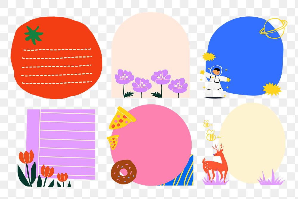 Cute funky png frame stickers set, transparent background
