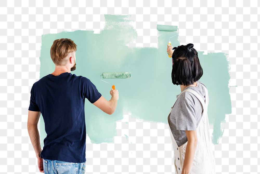 Couple painting wall png sticker, transparent background