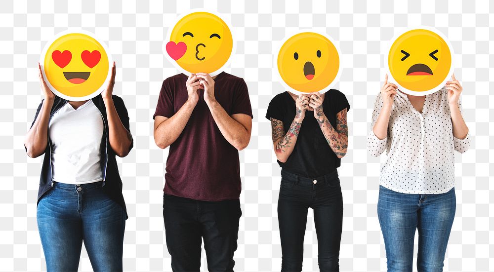 People holding emojis png sticker, transparent background