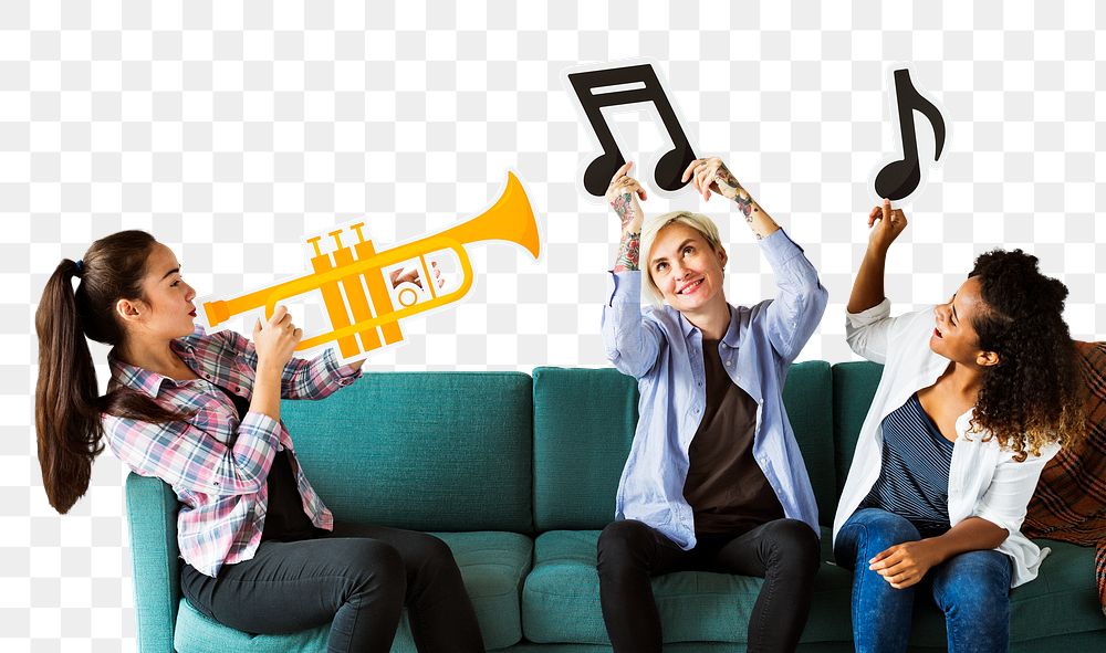 Friends playing music png sticker, transparent background