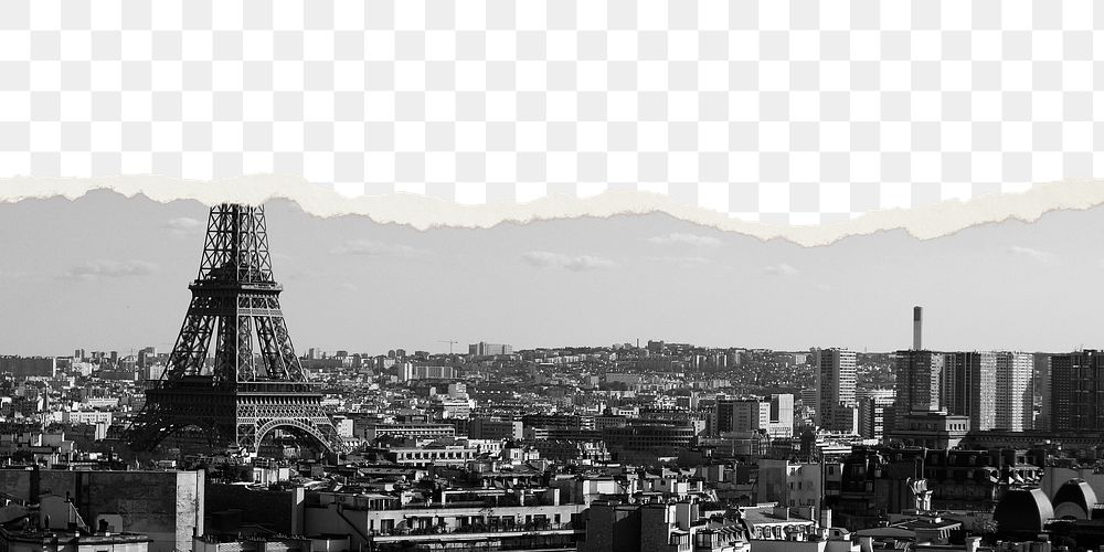 Paris skyline png border, torn paper design, transparent background