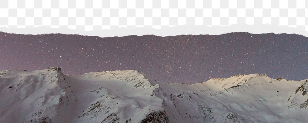 Snowy mountain png border, torn paper design, transparent background