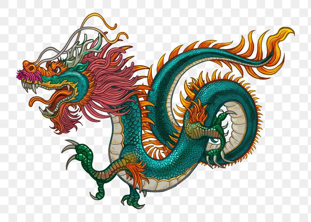 Chinese dragon png sticker, magical creature cut out, transparent background