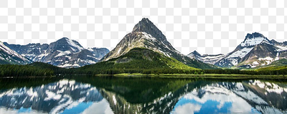 Mountain lake png border, serene nature, transparent background