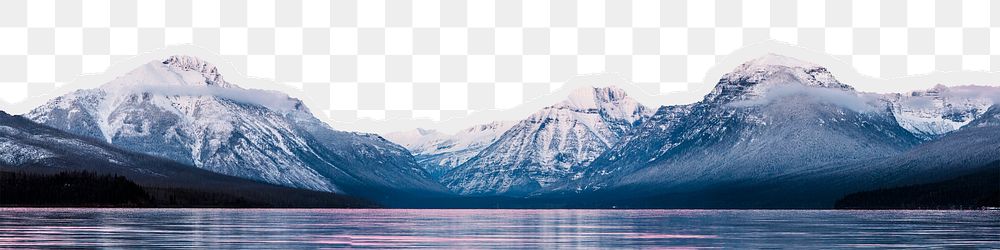Mountain lake png border, torn paper design, transparent background