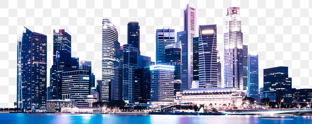 Singapore skyline png border, nighttime, transparent background