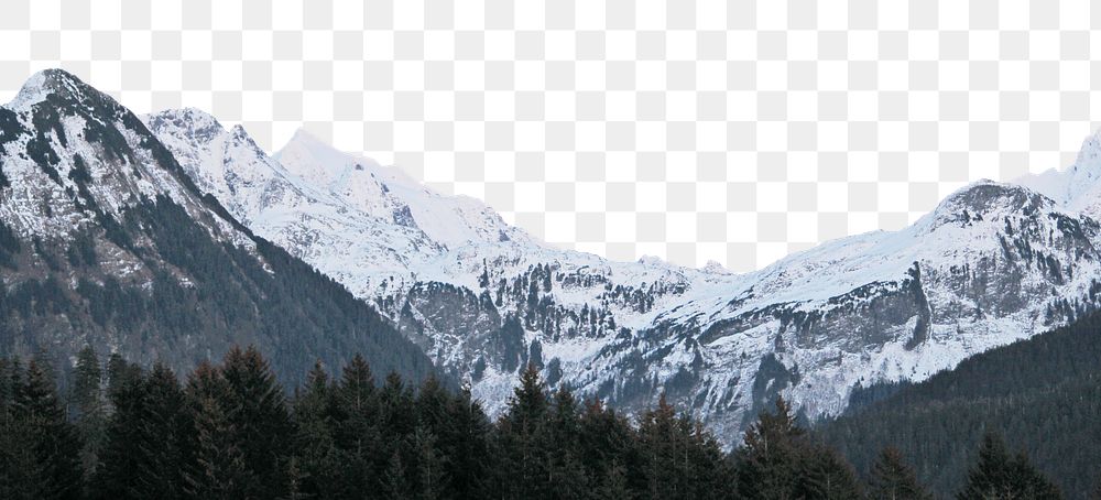 Snowy mountain png border, transparent background