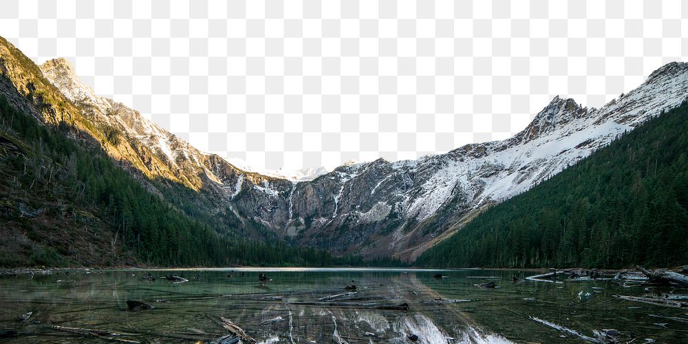 Avalanche lake png border, nature aesthetic, transparent background