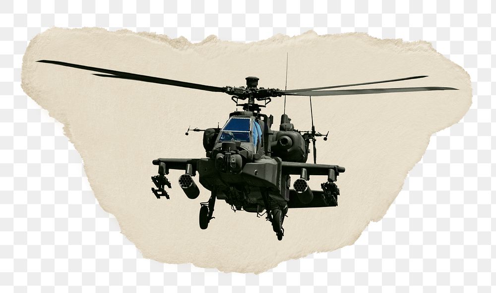Army helicopter png ripped paper sticker, transparent background