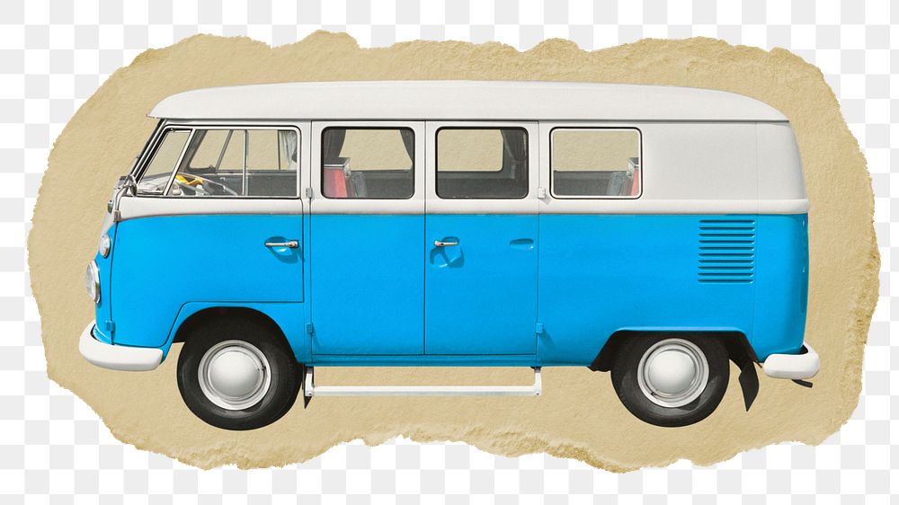 Microbus png sticker, ripped paper on transparent background