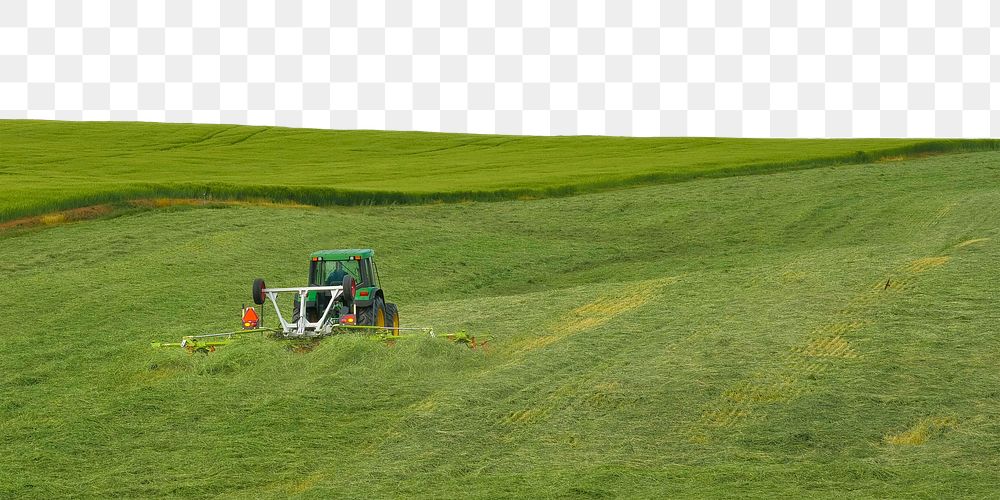 Tractor harvesting field png border, transparent background