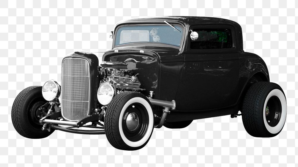 Black classic car png sticker, vintage vehicle image on transparent background